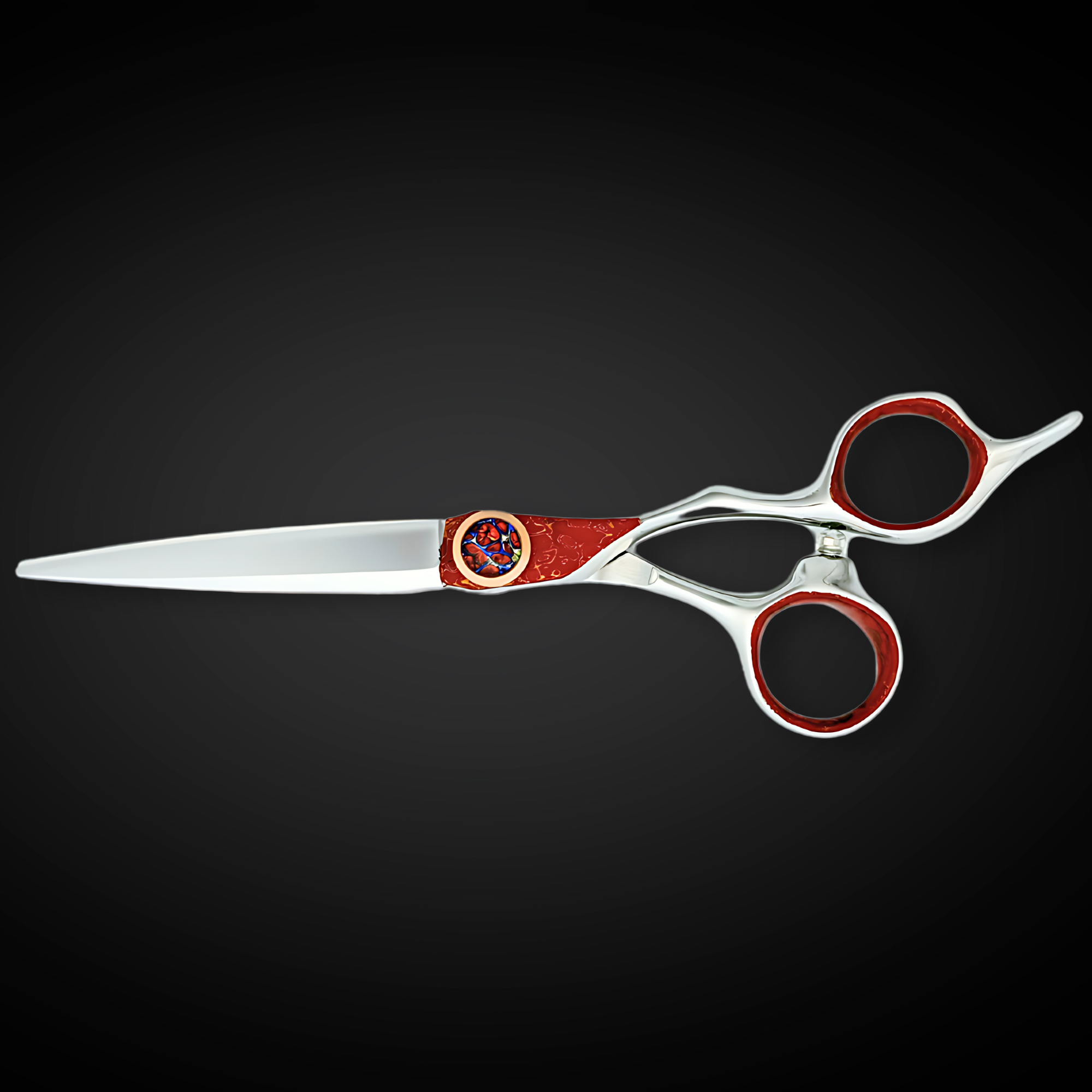 Saki 6.0" Hand Painted Cobalt Alloy Hair Cutting Shears (Red/Blue)