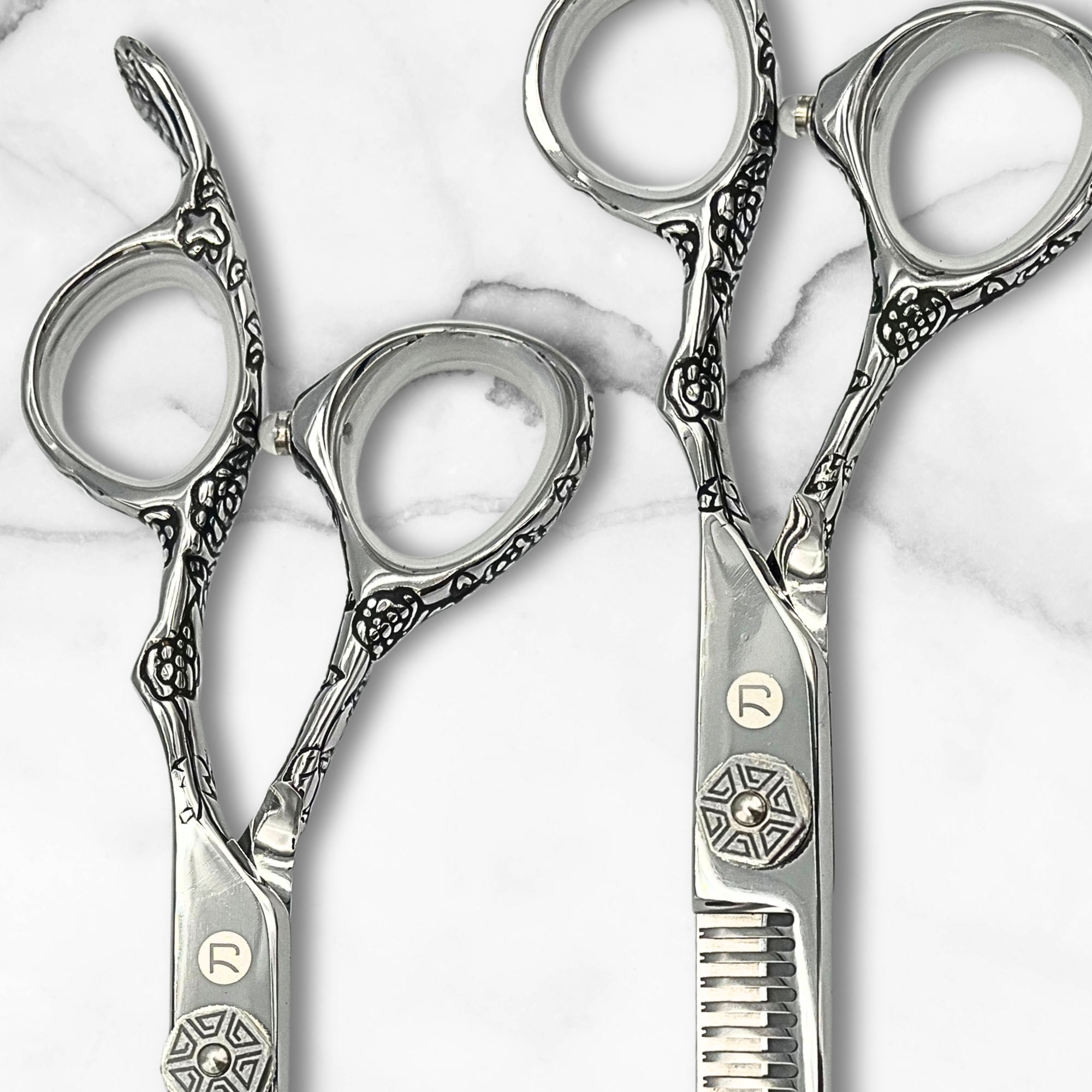 Saki Shears Kohana Engraved Steel Hair Shears Set (Hair Cutting and Thinning Shears) - Return