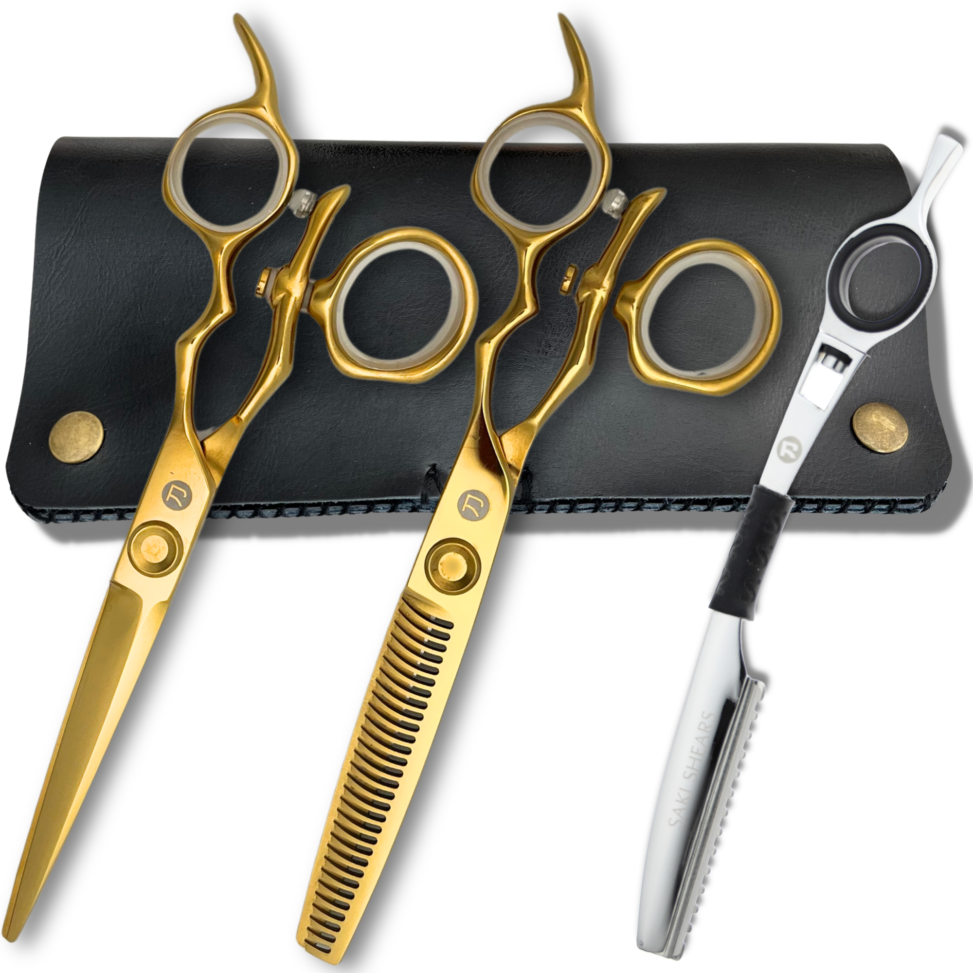 Ensemble de ciseaux à cheveux pivotants en or jaune de 6 pouces