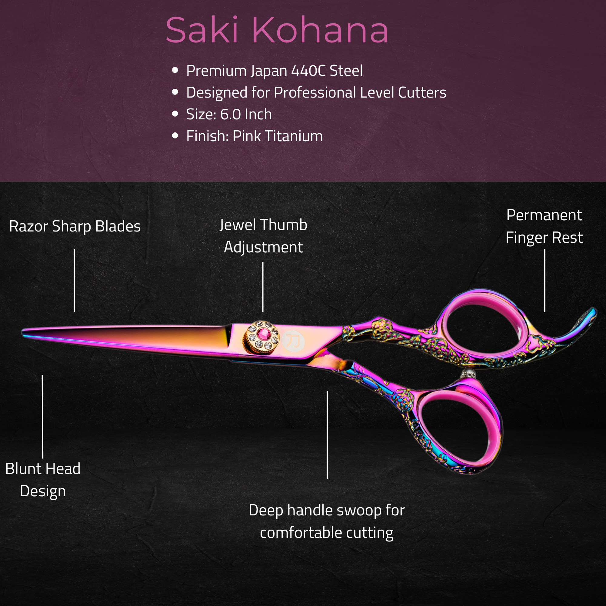 Kohana Pink Hair Cutting Shears/Scissors - Return