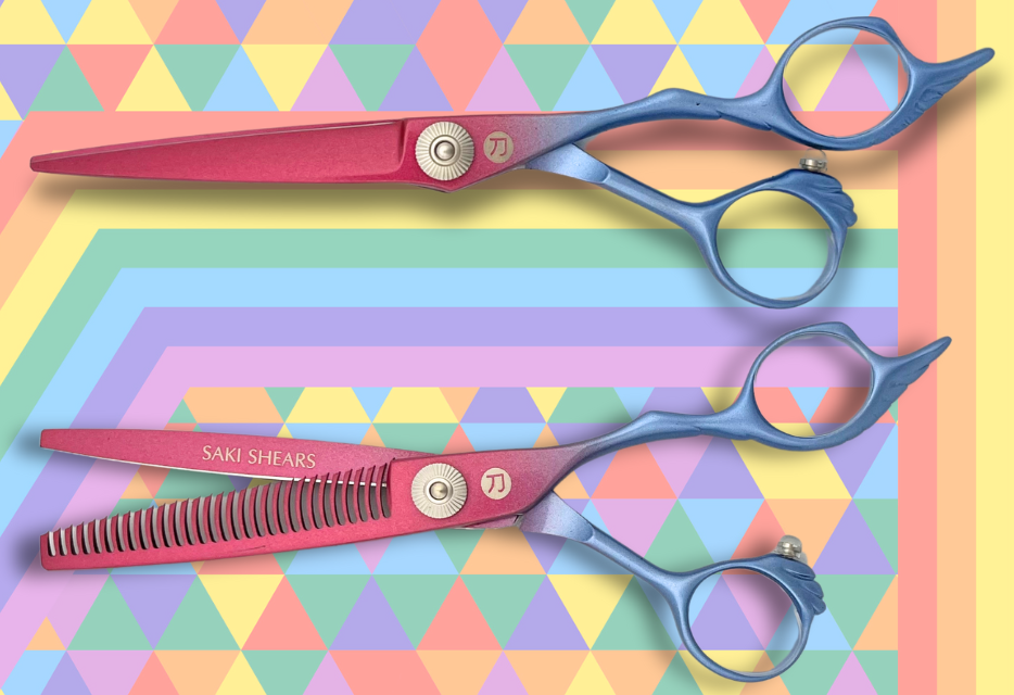 red pink and blue hair shears