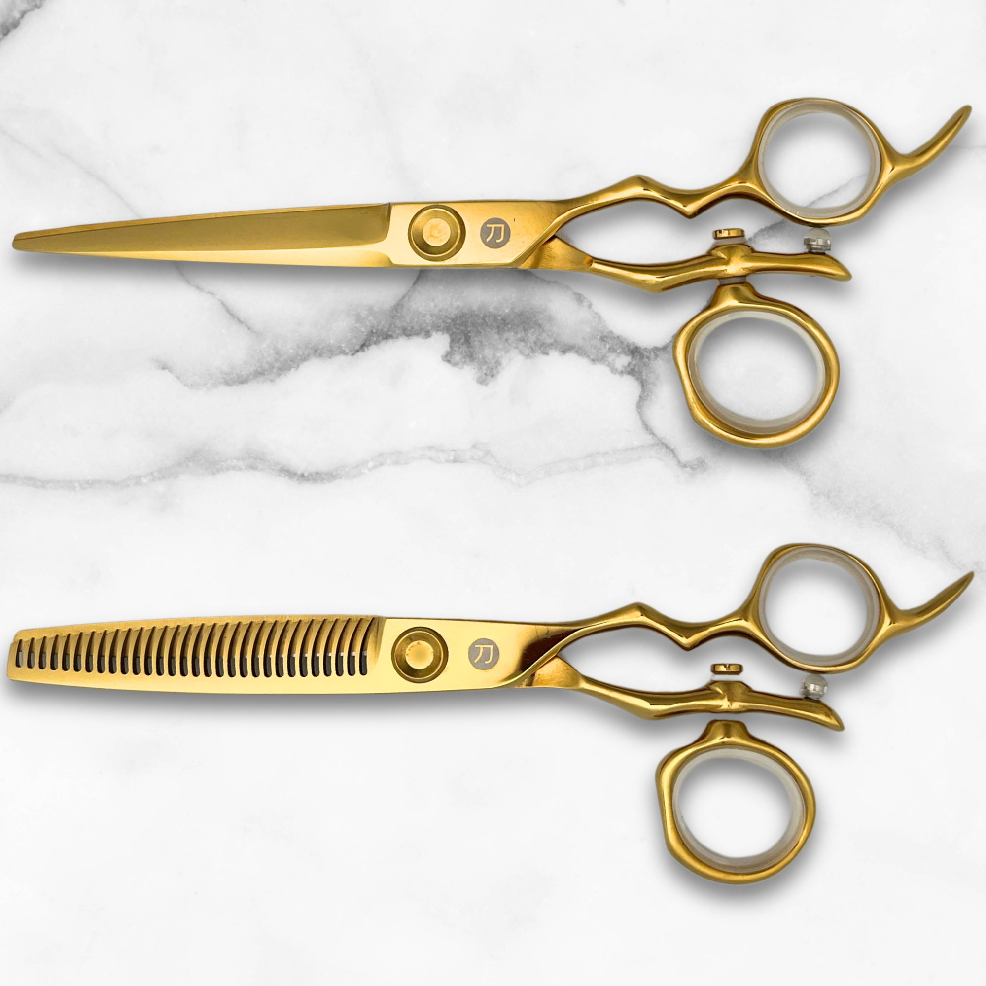 Ensemble de ciseaux à cheveux pivotants en or jaune de 6 pouces