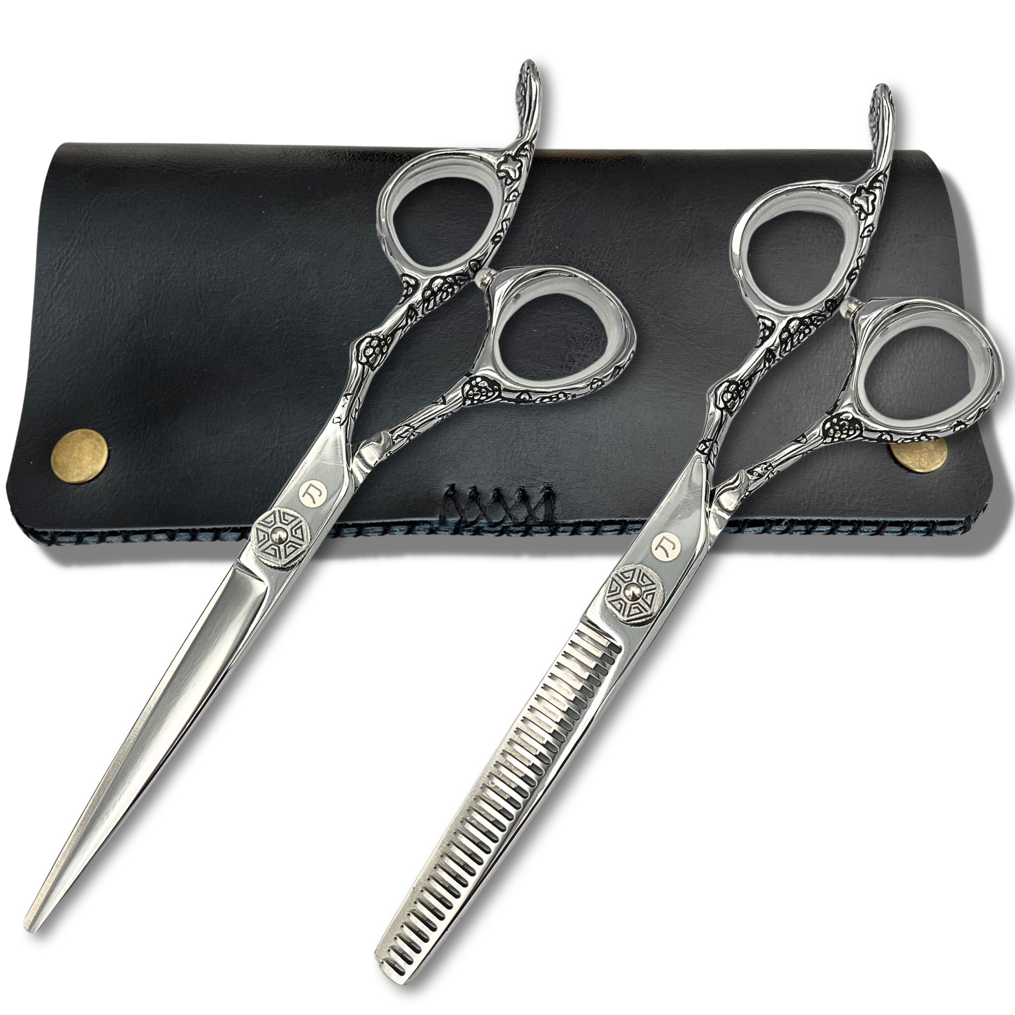 Saki Shears Kohana Engraved Steel Hair Shears Set (Hair Cutting and Thinning Shears)