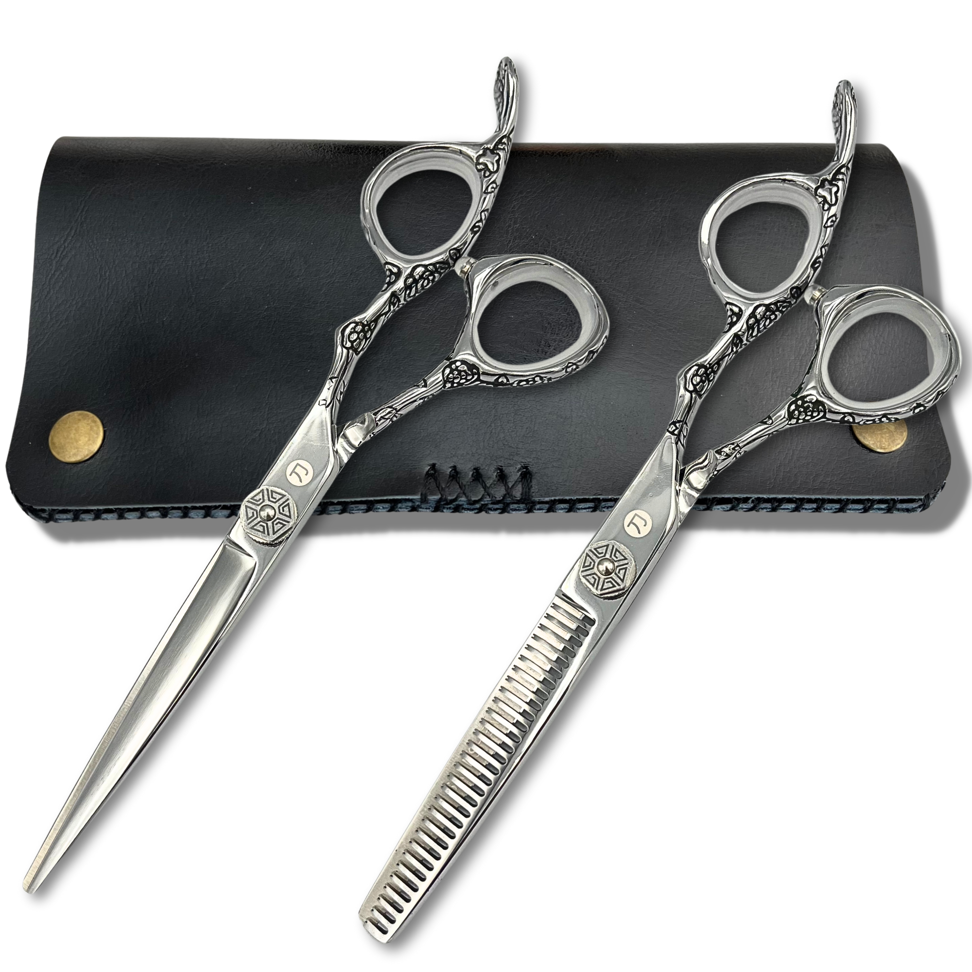 Saki Shears Kohana Engraved Steel Hair Shears Set (Hair Cutting and Thinning Shears) - Return
