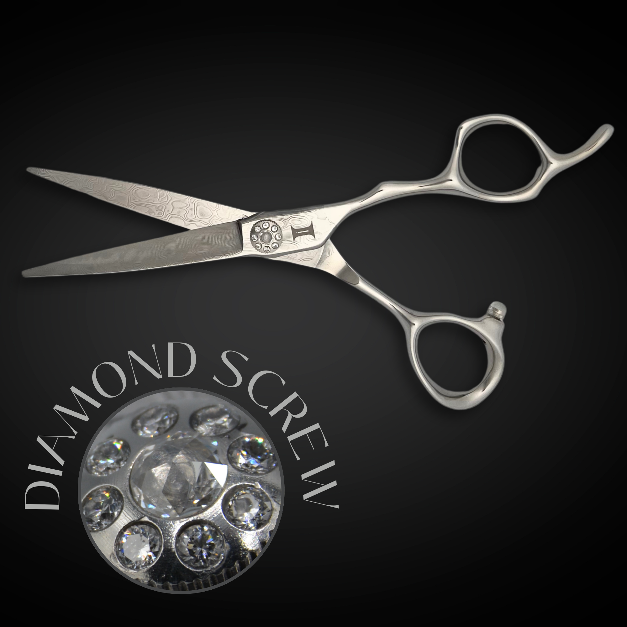 6" Diamond and Damascus Steel Hair Shears