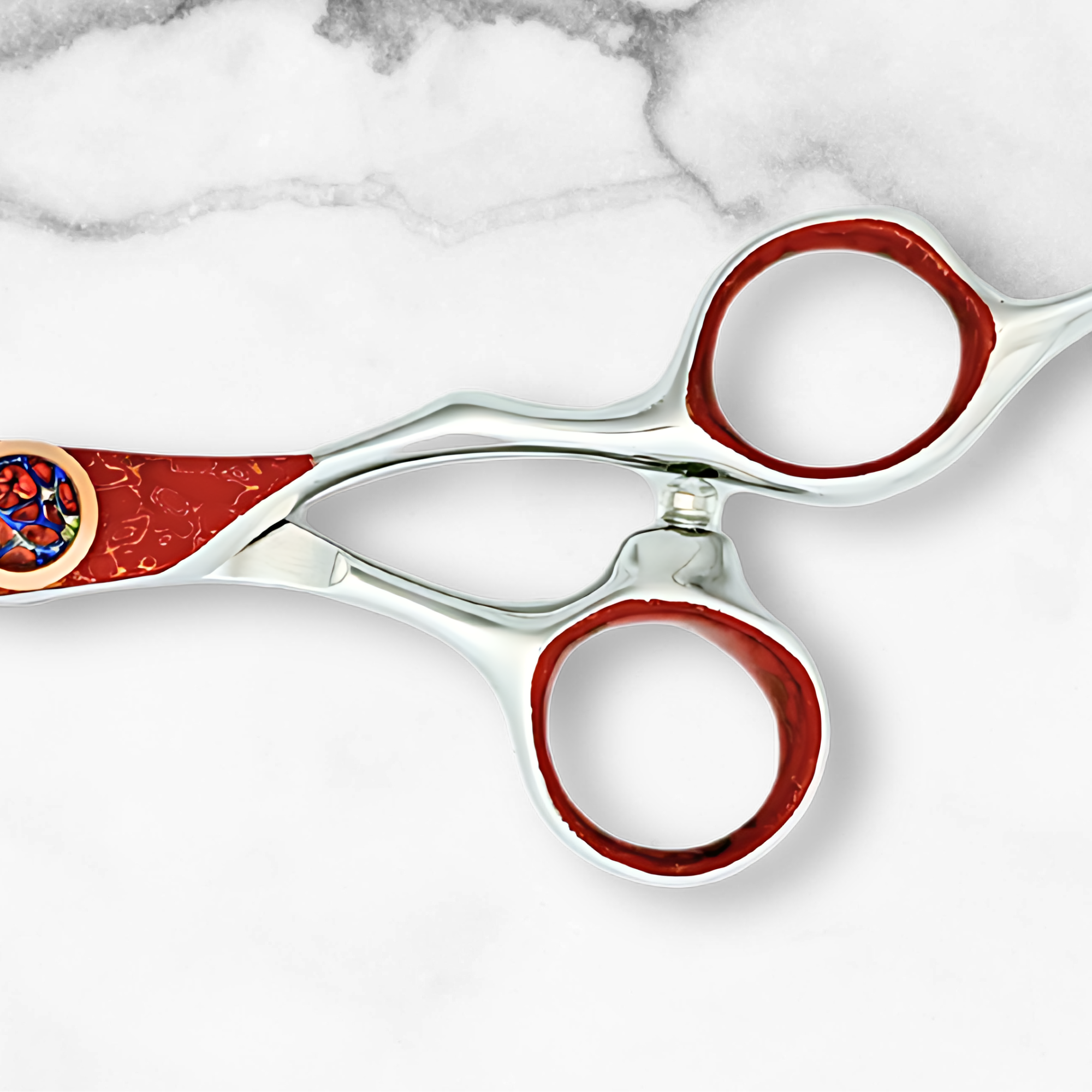 Saki 6.0" Hand Painted Cobalt Alloy Hair Cutting Shears (Red/Blue)