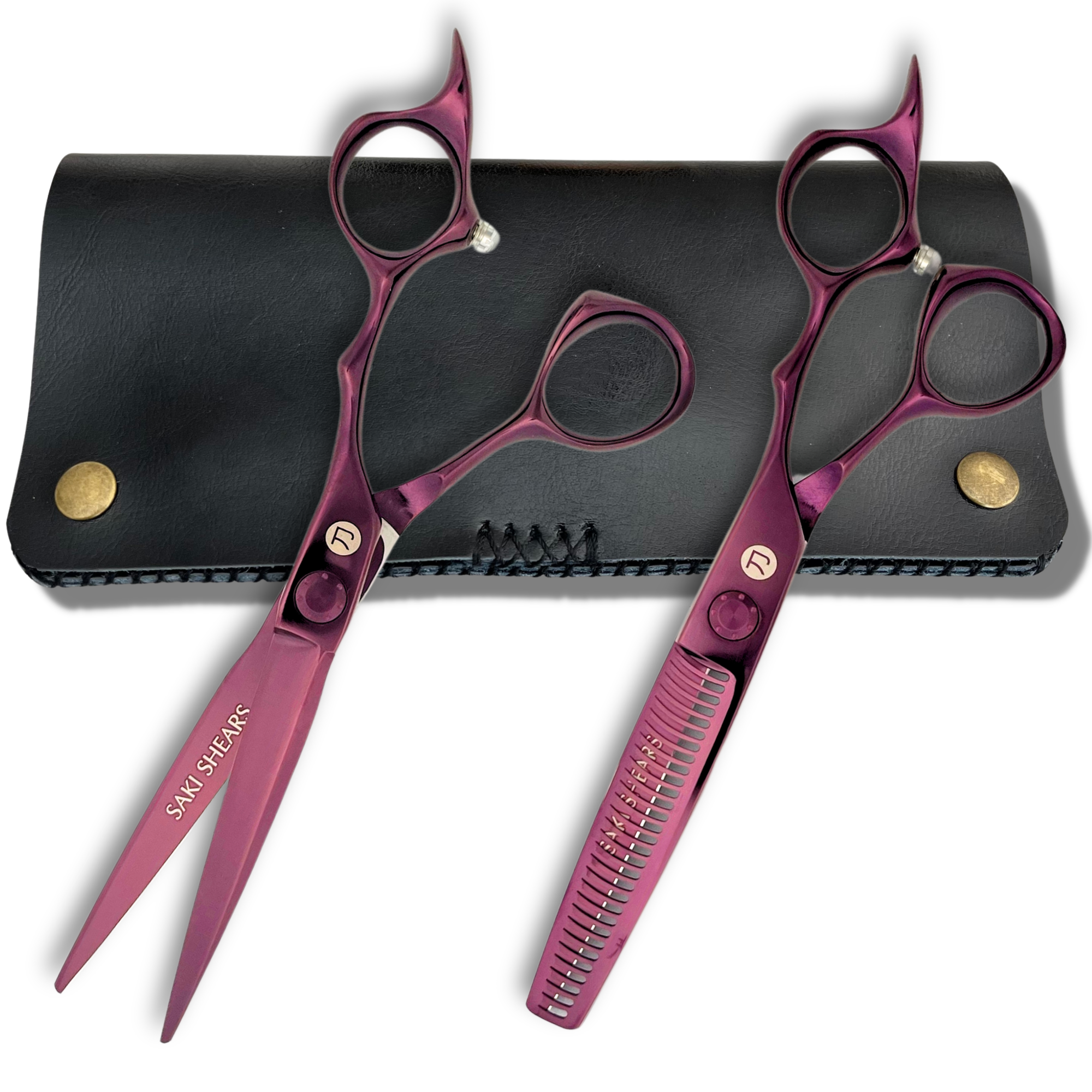 Saki Velora Wine Colored Hair Shears Set (Hair Cutting and Thinning Shears)