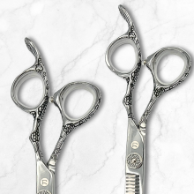 Saki Shears Kohana Engraved Steel Hair Shears Set (Hair Cutting and Thinning Shears)